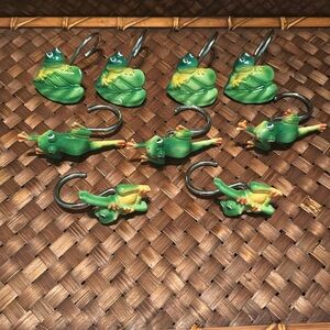 Green Frog Shower Curtain Hooks Set of 9